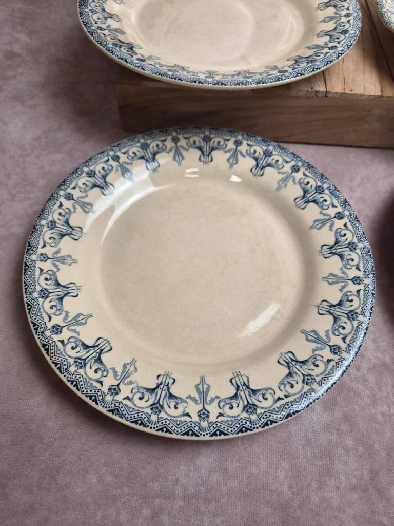 Set of 6 antique flat plates Gien – Terre de Fer – Bengal model