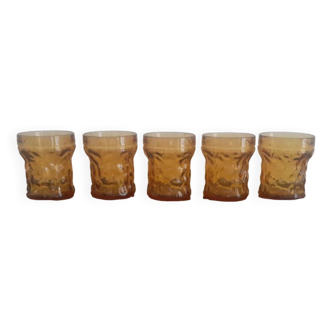 set of 5 vintage amber glasses by Bormioli Rocco