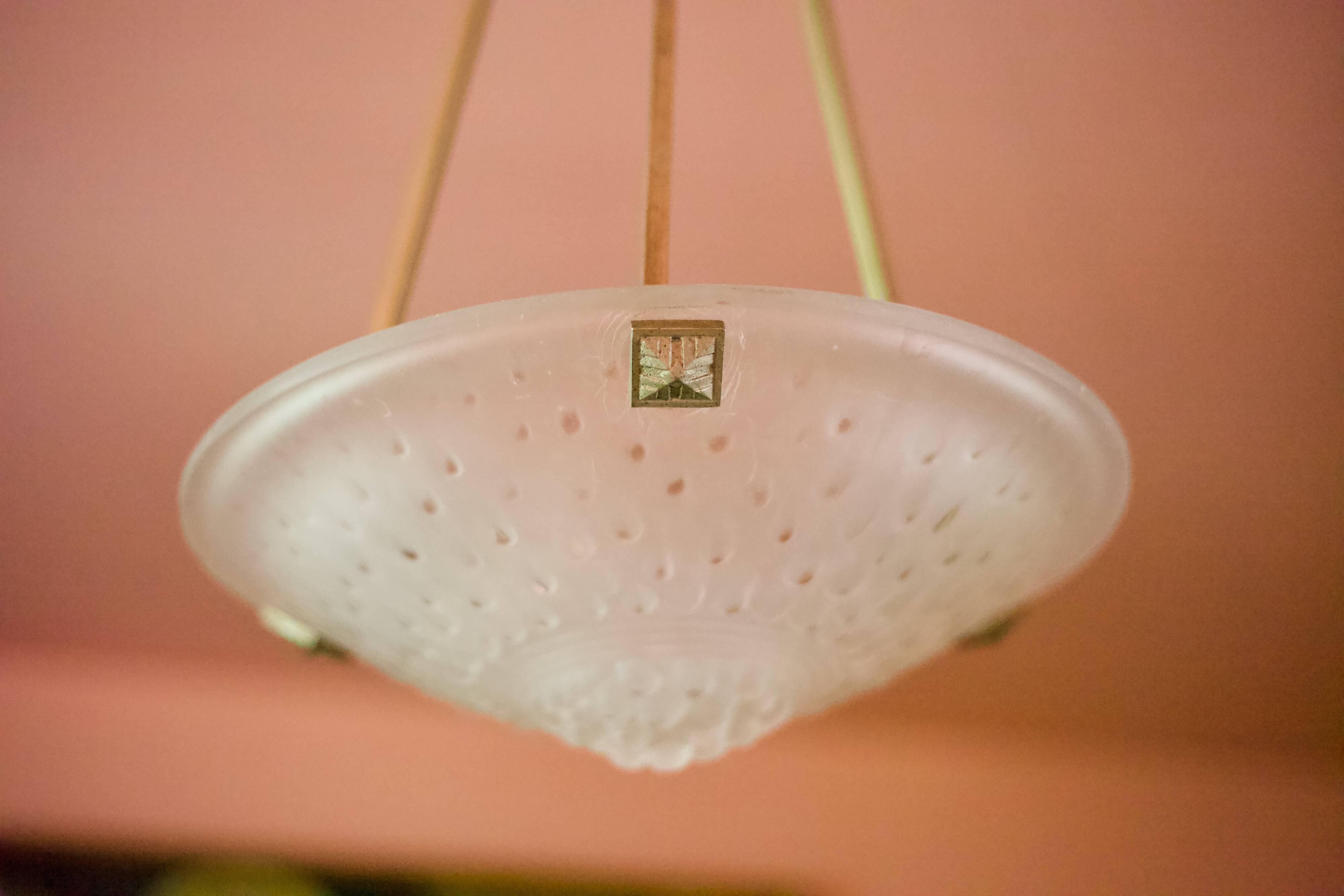 Chandelier signed Muller Frères Lunéville, Art Deco suspension, nickel-plated bronze chandelier, ceiling lamp,