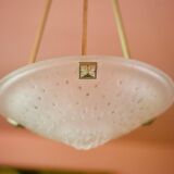 Chandelier signed Muller Frères Lunéville, Art Deco suspension, nickel-plated bronze chandelier, ceiling lamp,