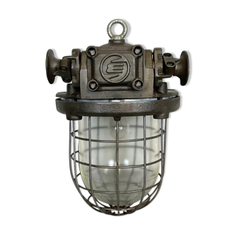 Large Industrial Cast Iron Cage Pendant Light, 1960s