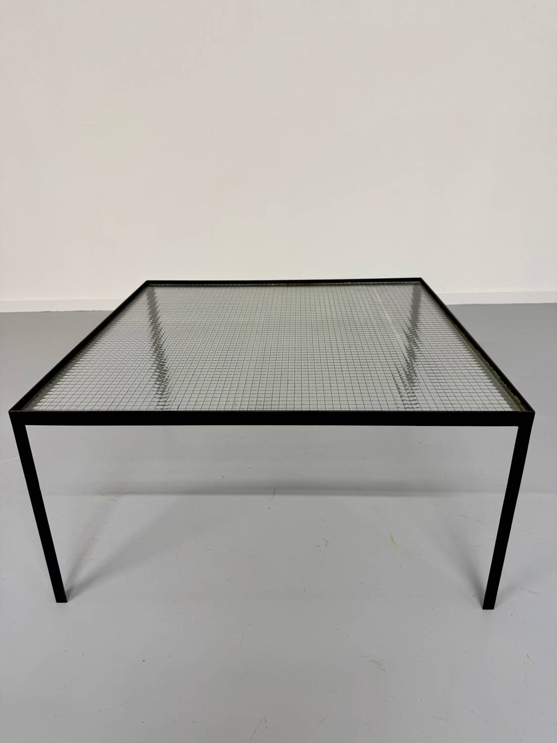 Old coffee table in metal and checkered glass from the 50s