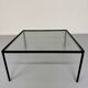 Ancienne table basse en métal et verre quadrillé design des années 50