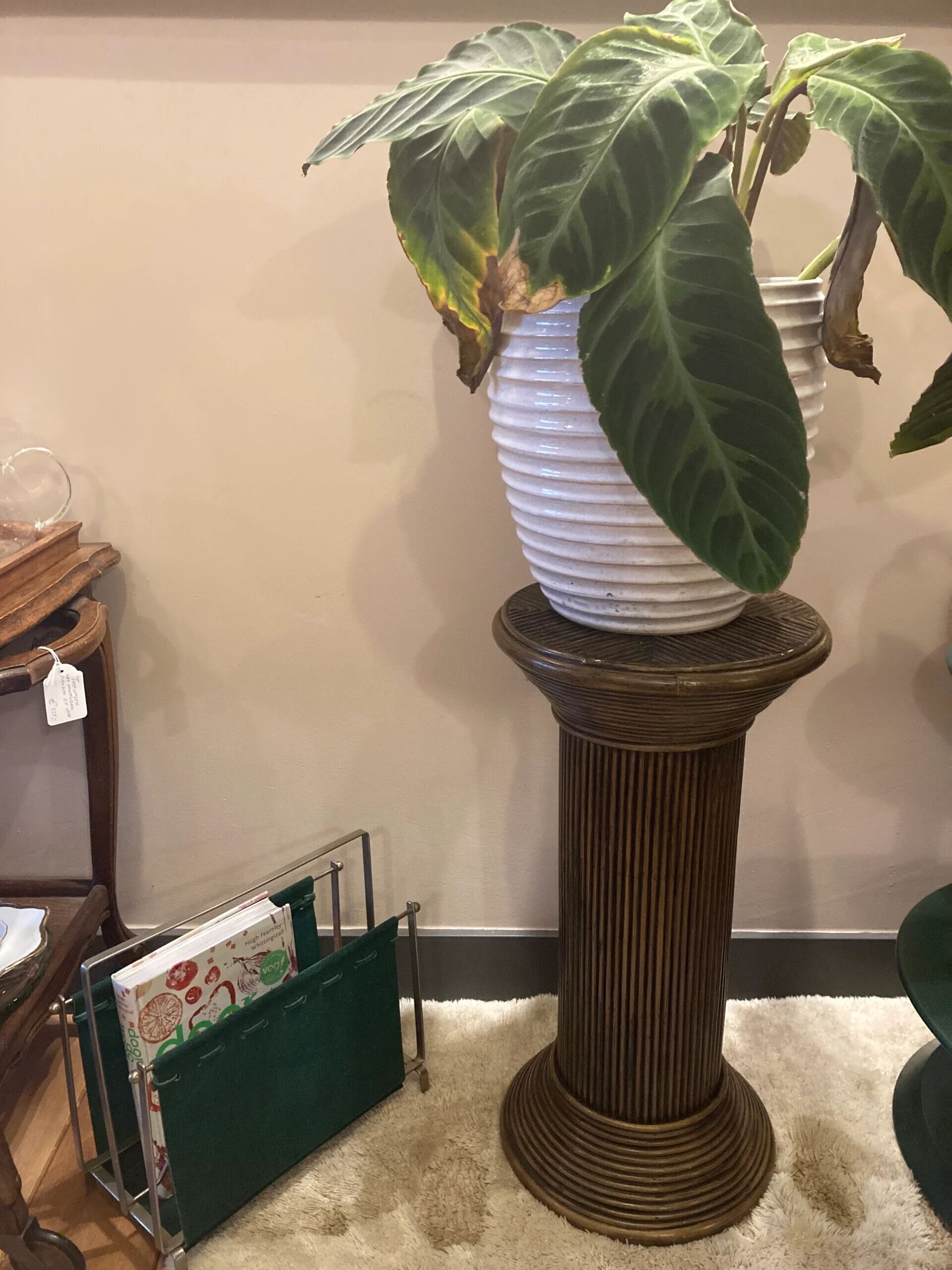 Vintage rattan plant pedestal