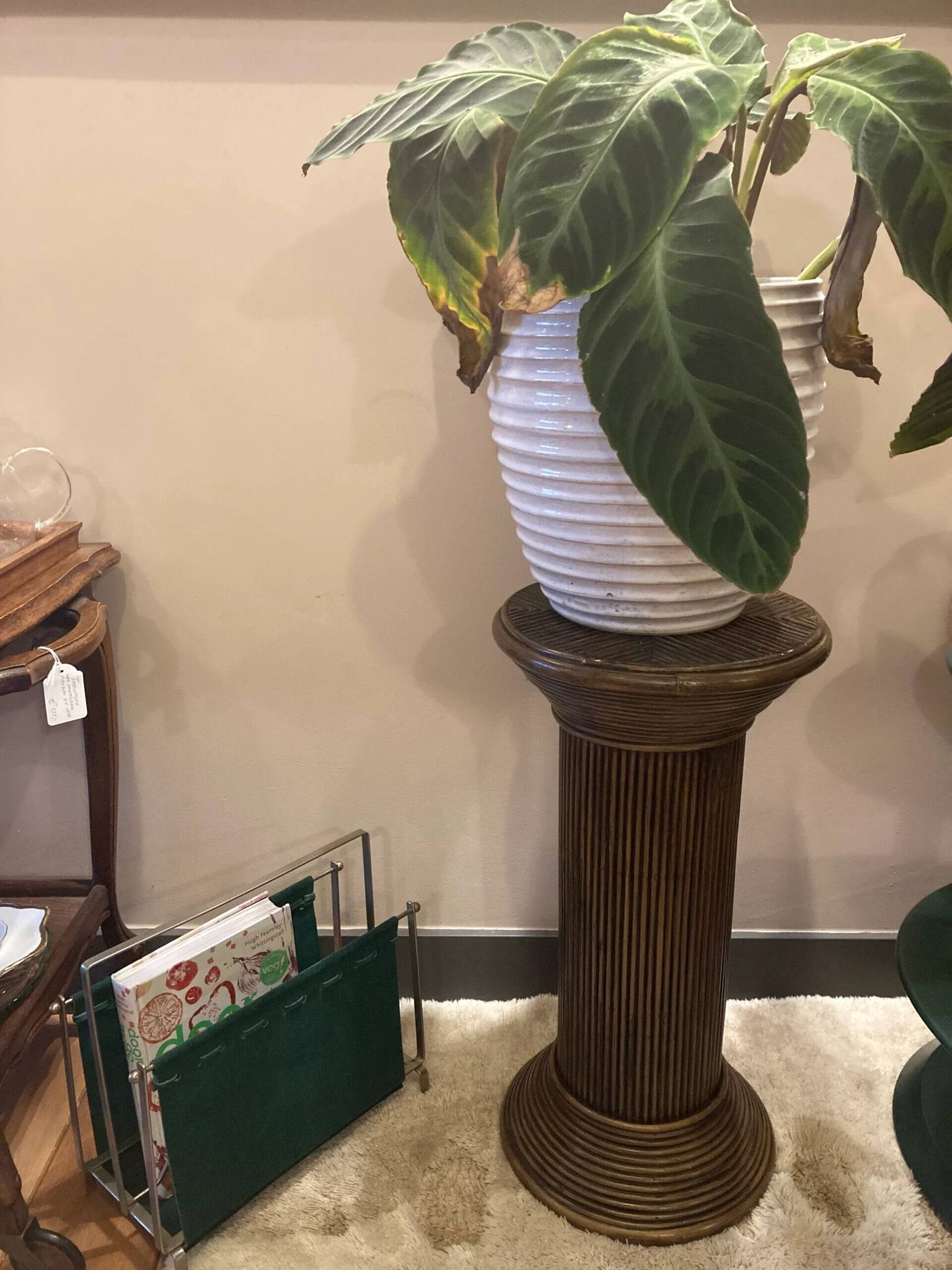 Vintage rattan plant pedestal
