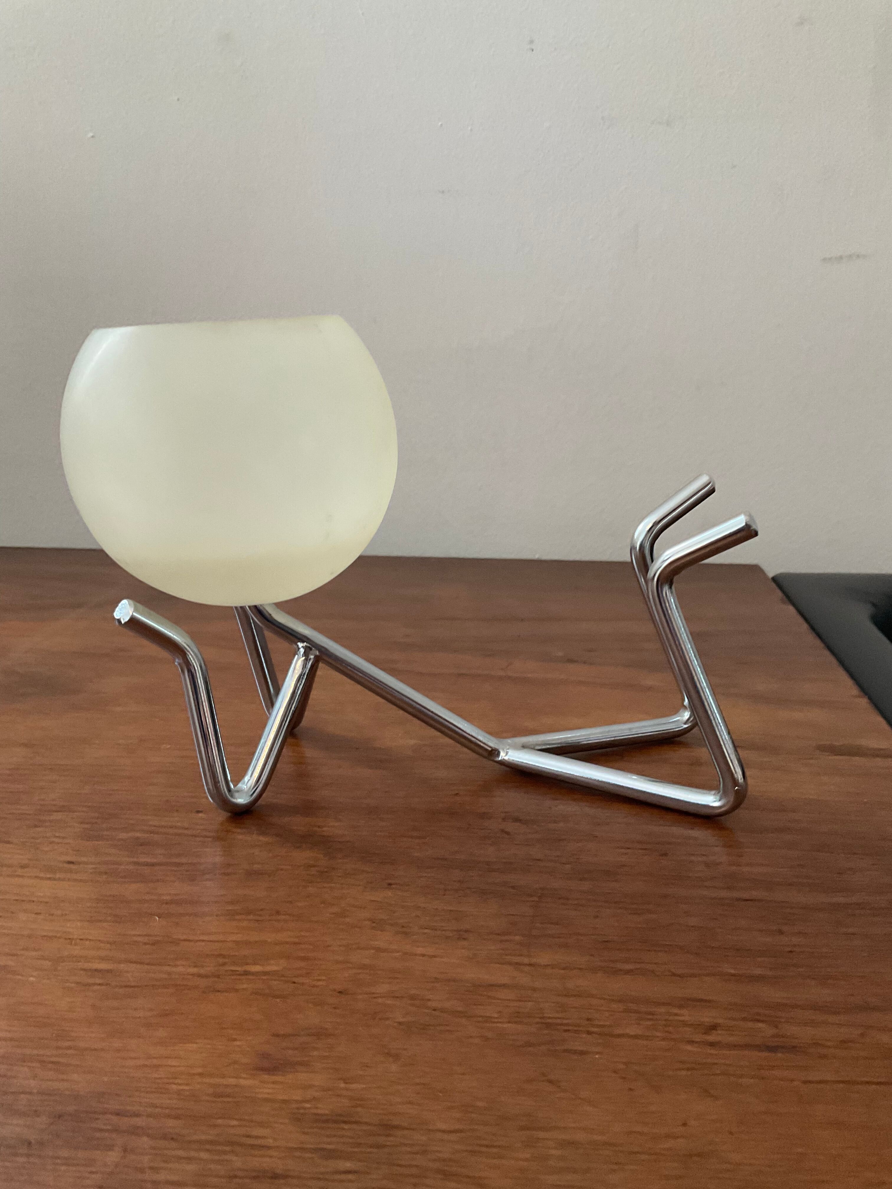 Pair of vintage candle holders 80s in stainless steel and glass paste