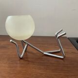 Pair of vintage candle holders 80s in stainless steel and glass paste