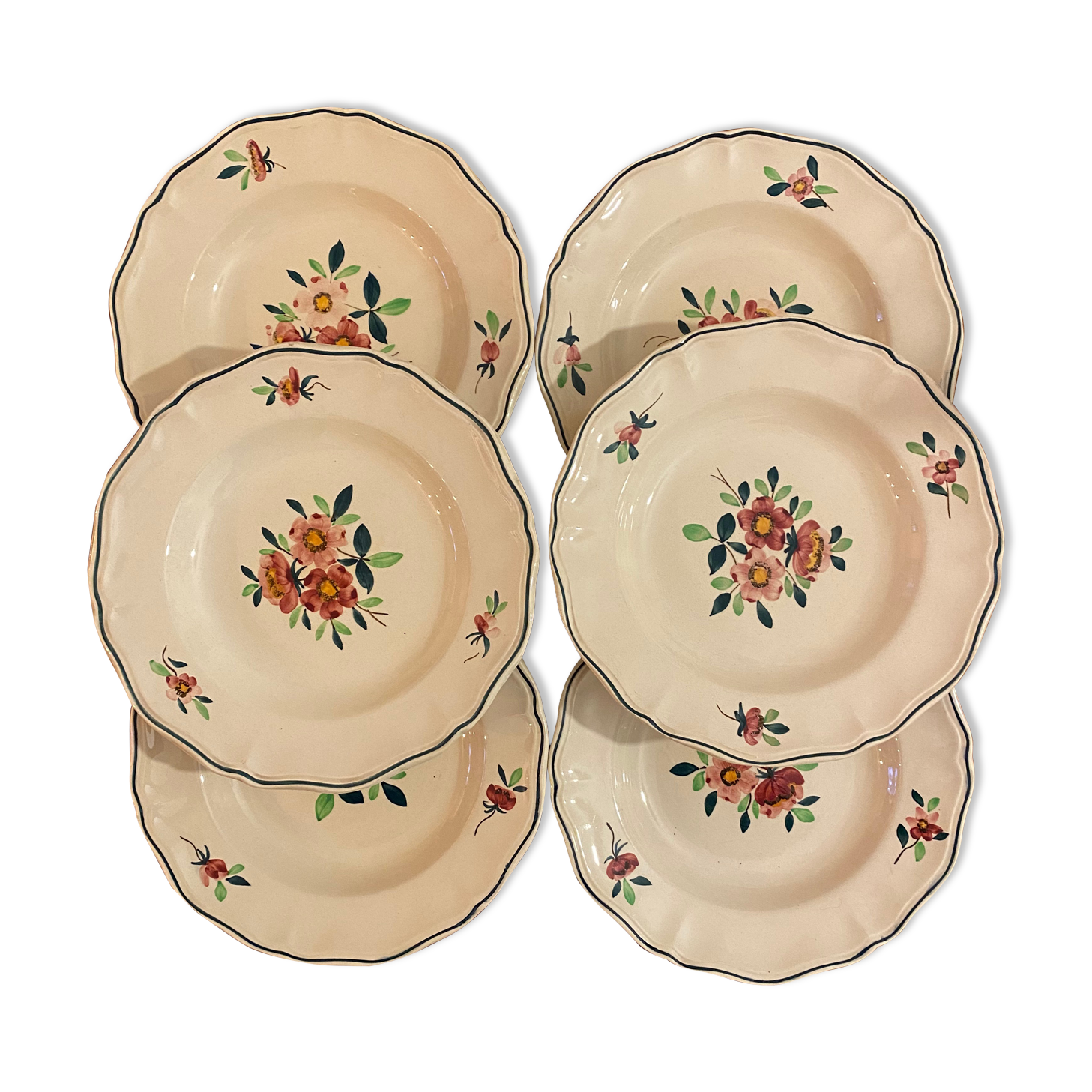 6 assiettes creuses Sarreguemines modèle Amazonas de 1940