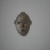Wall mask sculpture African art brass vintage ethnic tribal handcrafted