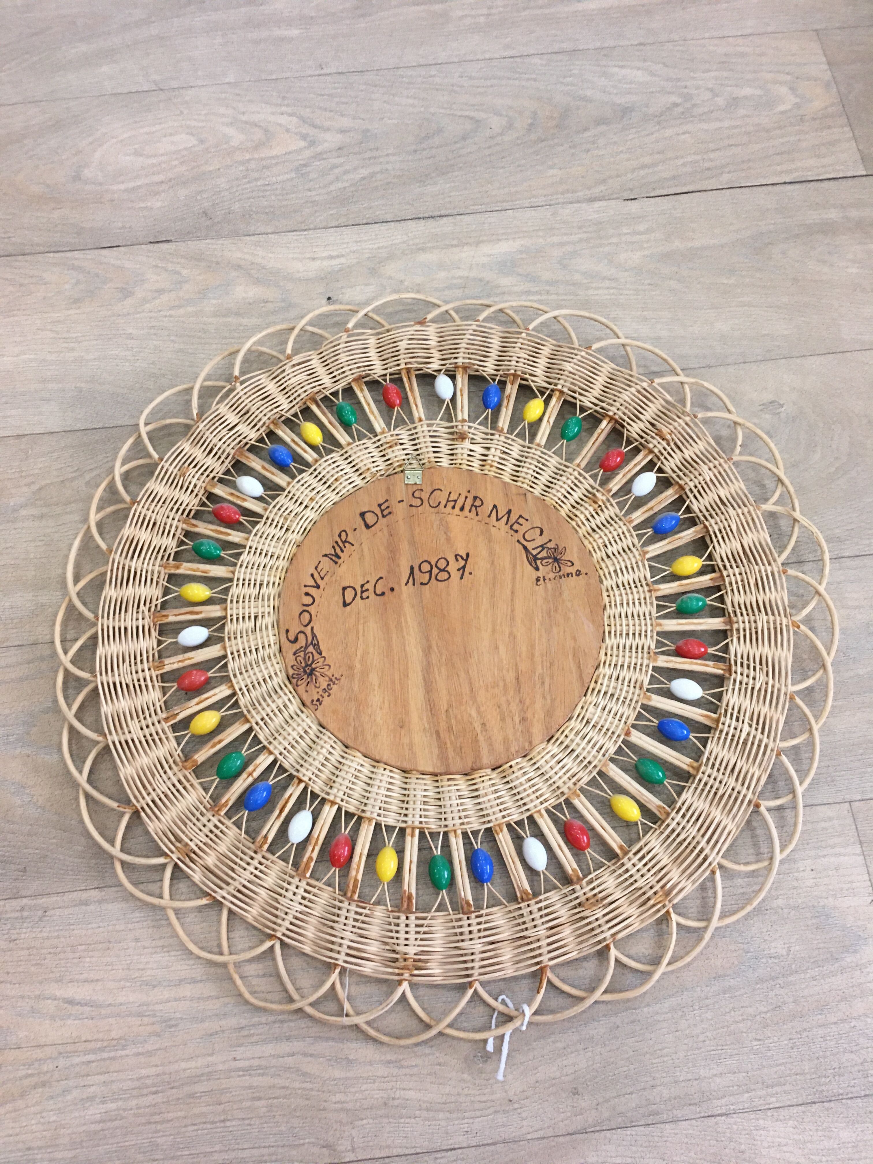 Mirror in basketry and vintage pearl