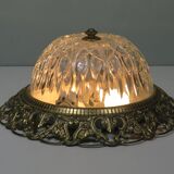 Hollywood Regency ceiling light, cut glass and openwork gold edge.