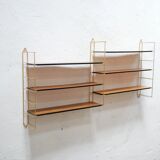 Vintage modular wall shelf in brass and wood