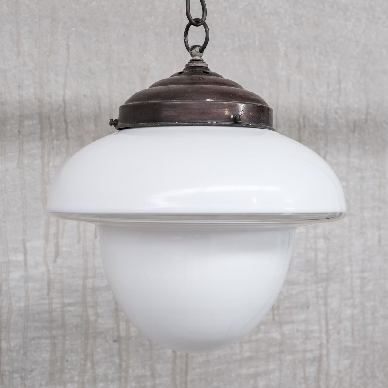 Mid-century french glass two tone opaline pendant light