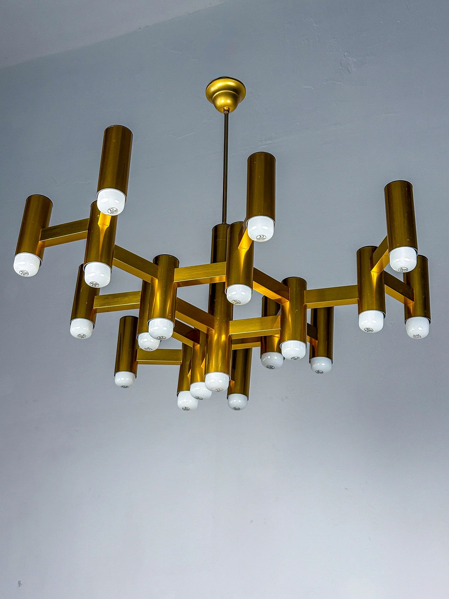 Gaetano Sciolari geometric chandelier, 19 lights, Italy, 1970s