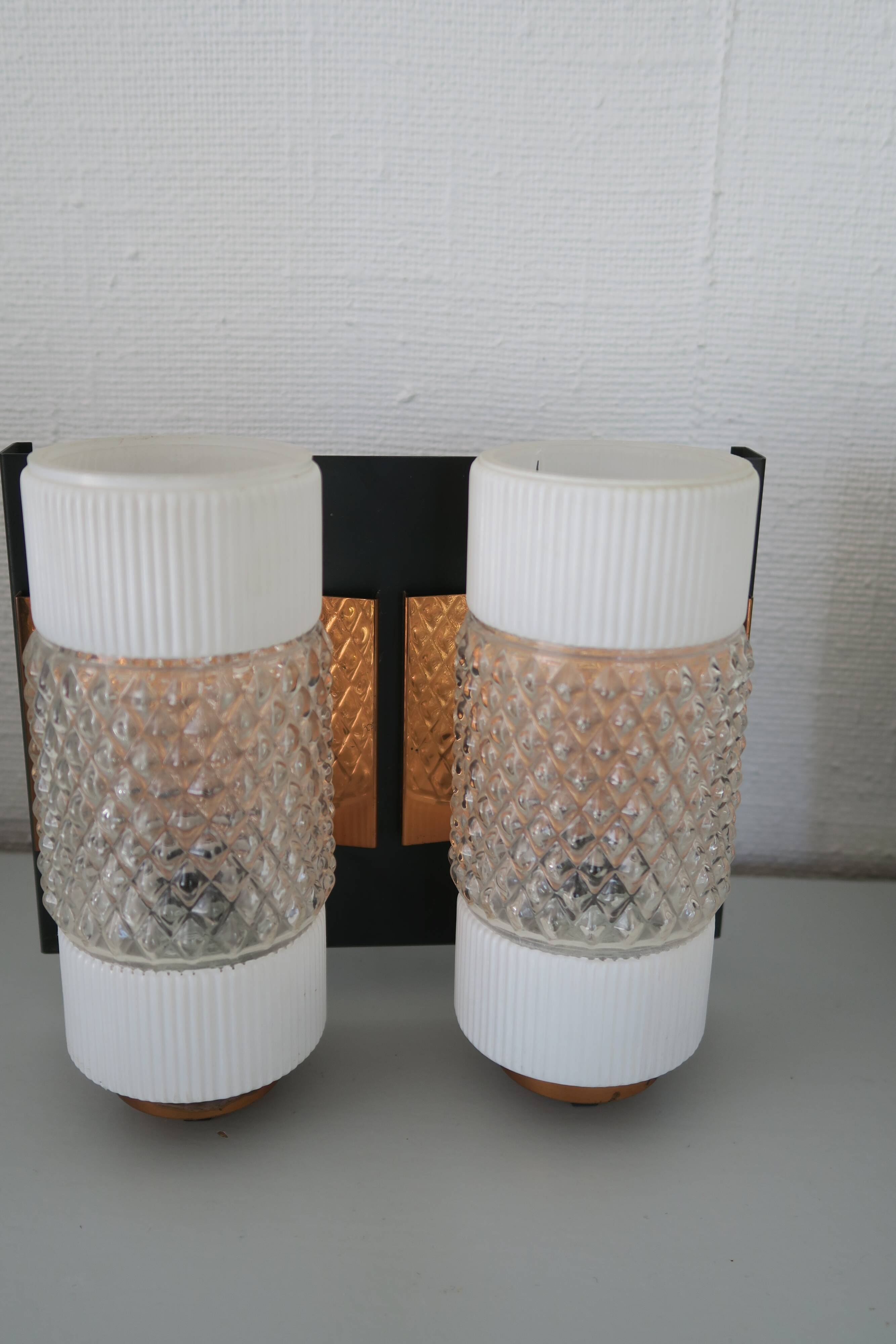 Pair of vintage double wall lights Neuhaus Leuchten 1950 with label.