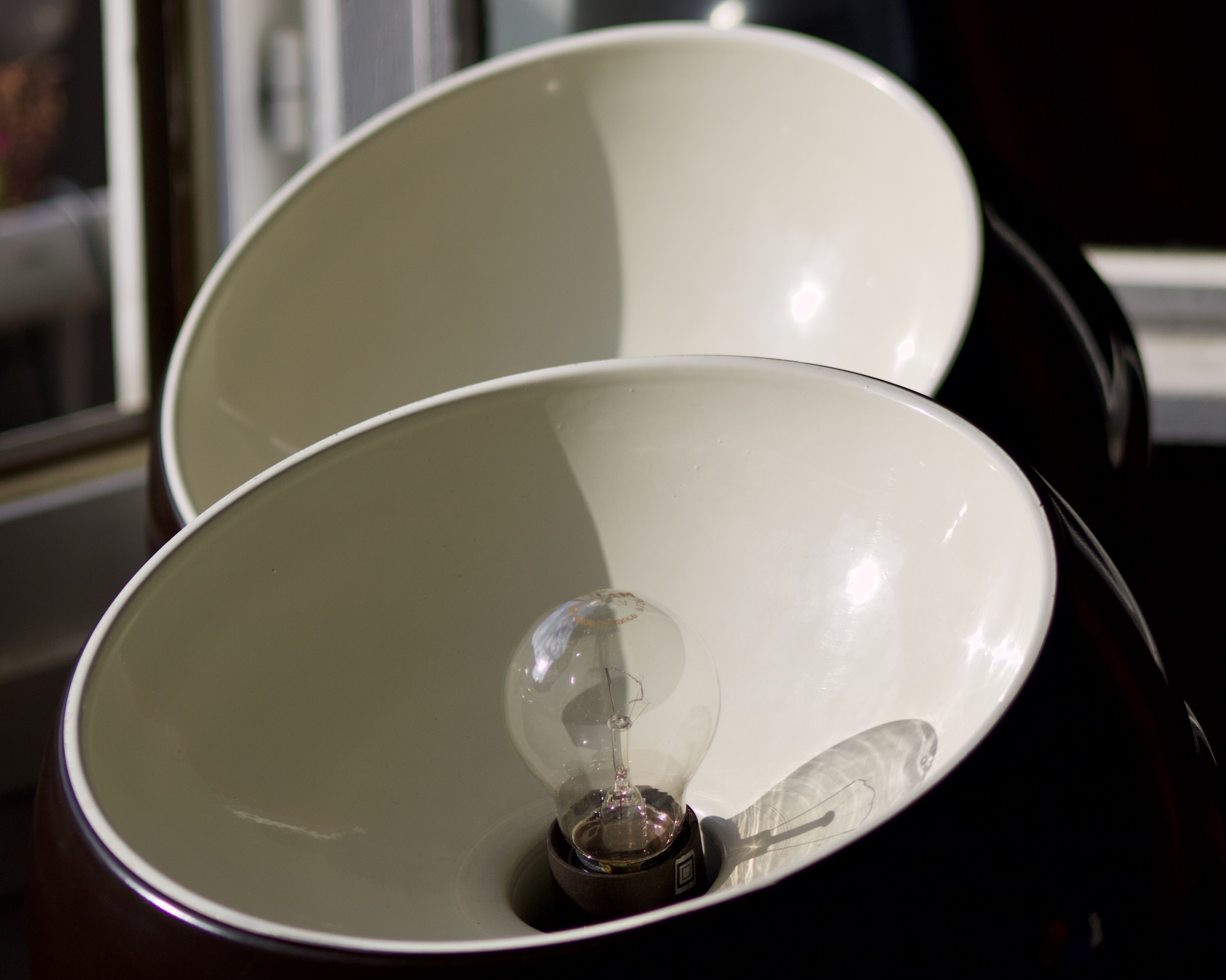 Art Deco Vintage brown and white enamelled suspension duo