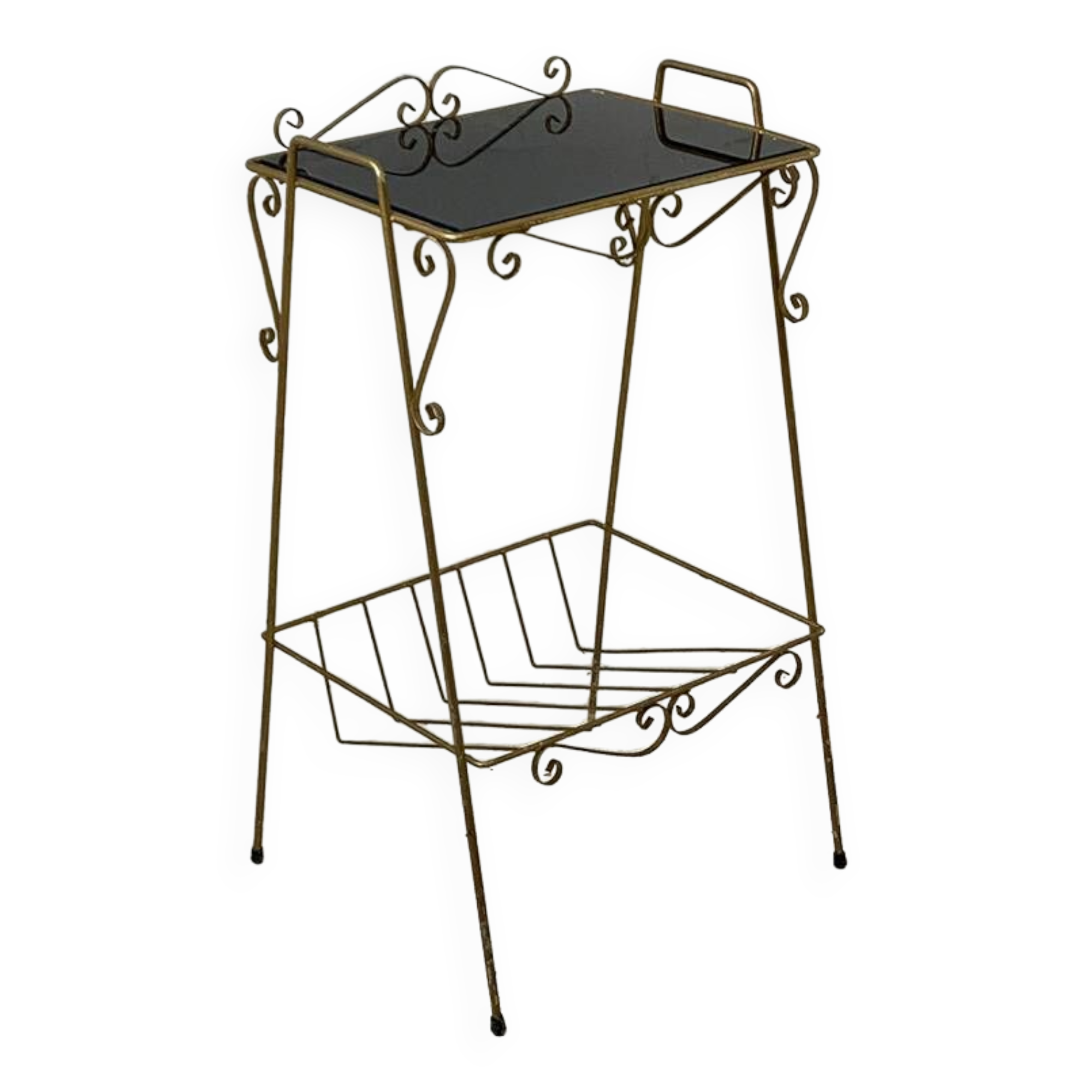 Gold metal and black glass side table