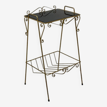 Gold metal and black glass side table