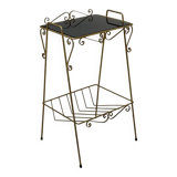 Table d'appoint métal doré et verre noir