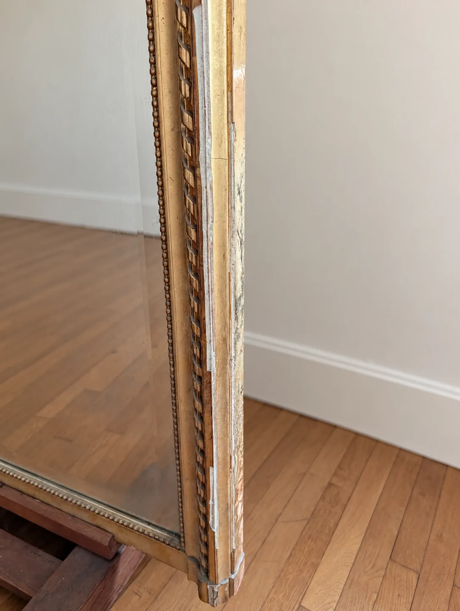 Large antique gilded fireplace mirror, Louis style