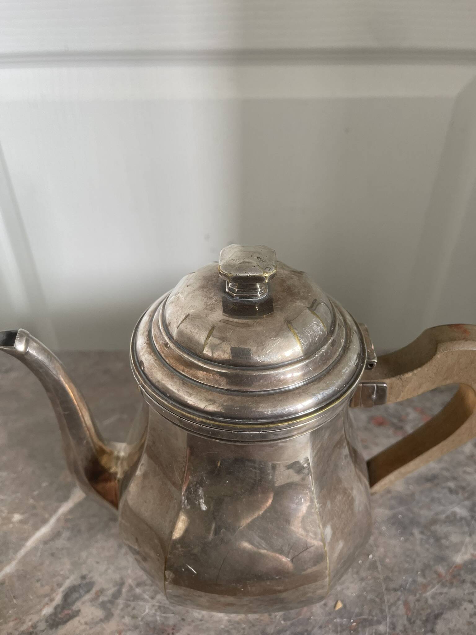 Antique Silver-Plated Metal Teapot Art Deco