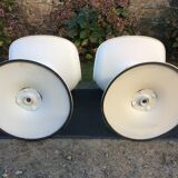 Vintage chair with tulip base in white lacquered metal pvc back and seat in orange Skaï.