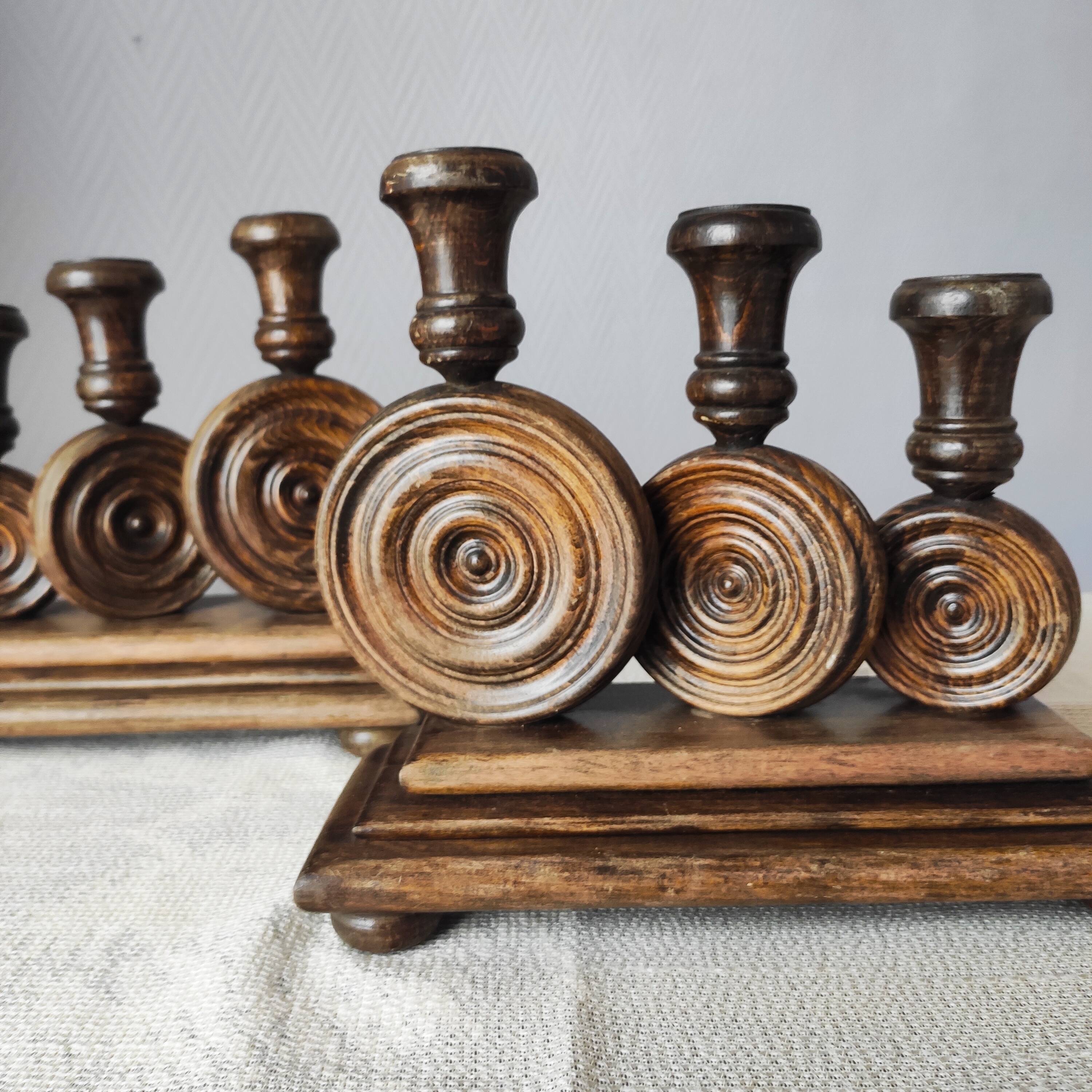 Brutalist turned wood candlestick holders – vintage 50s-60s