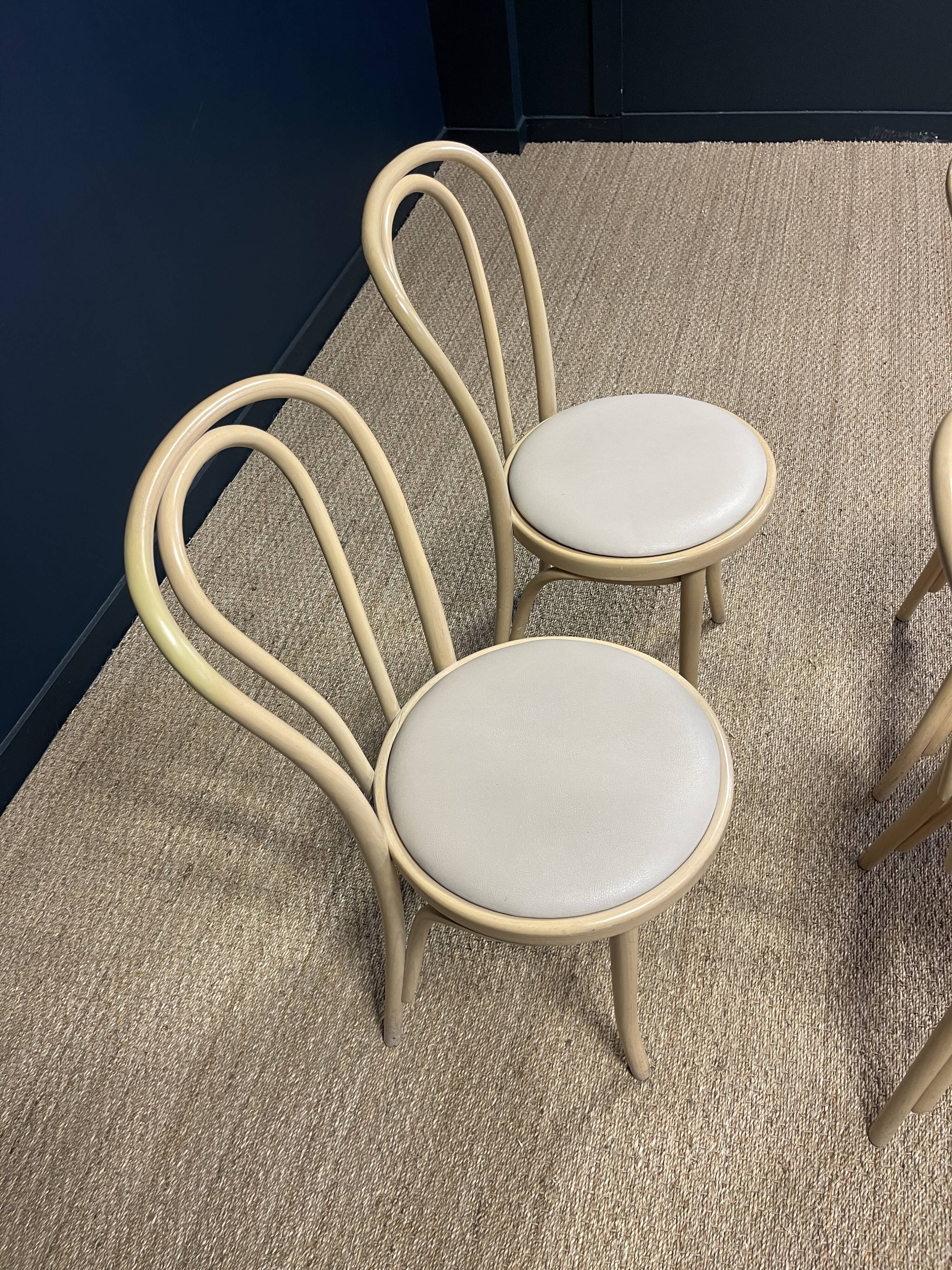Set of 4 Thonet type bistro chairs light curved wood & Skaï GO IN Germany