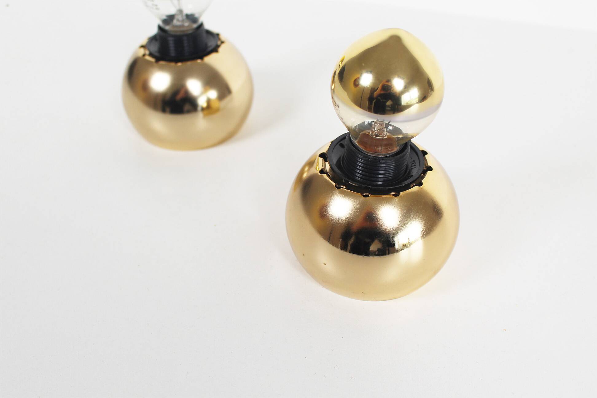 Set (2) of petite playful brass ‘ball’ wall lights, Italy 1970’s