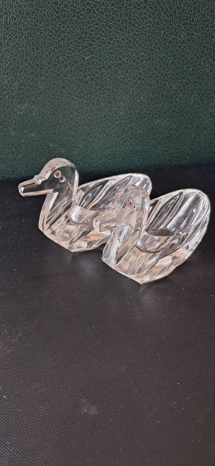 2 duck-shaped crystal salt cellars