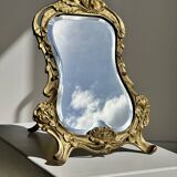 Art Deco style gilded bronze mirror with beveled glass H40cm