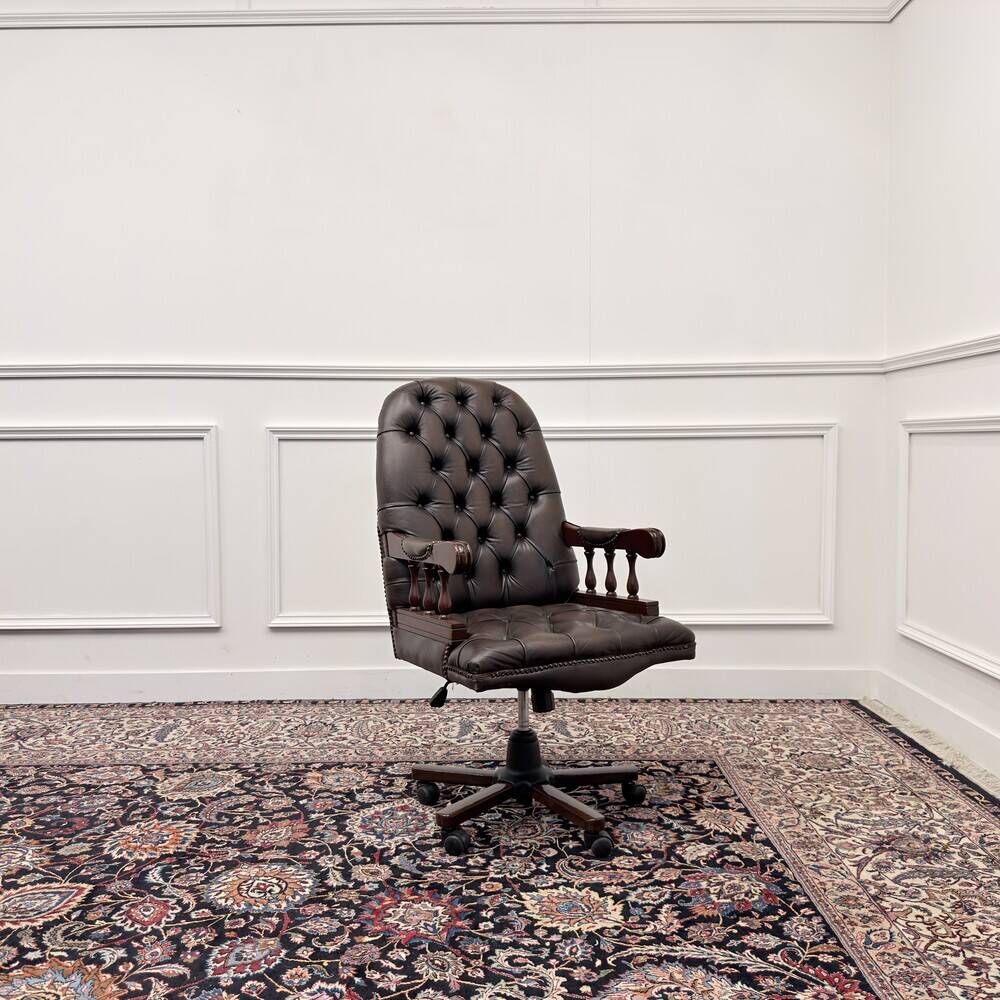 Chaise de bureau Chesterfield anglaise brune, chaise de président
