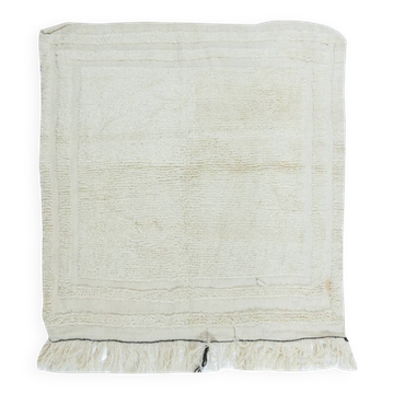 Vintage Minimalist Hand-Knotted Turkish Tulu Accent Rug Made Of Natural Beige Wool