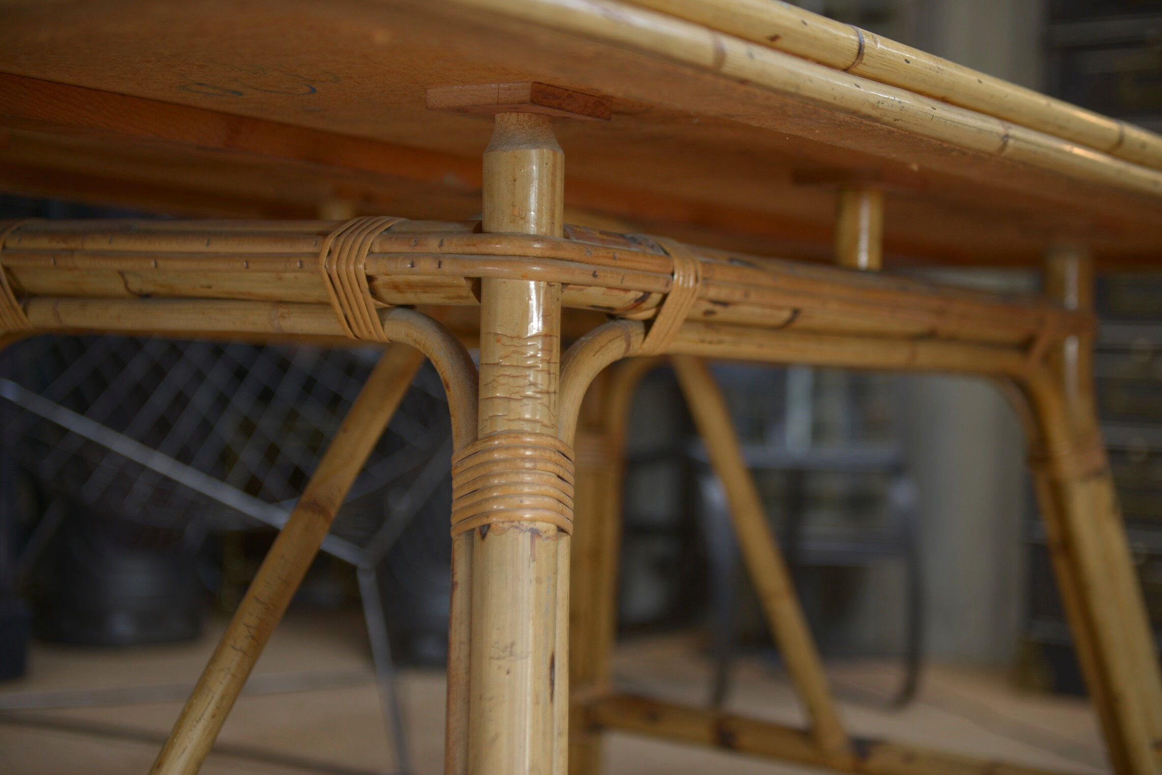 Rattan and ceramic table 1960