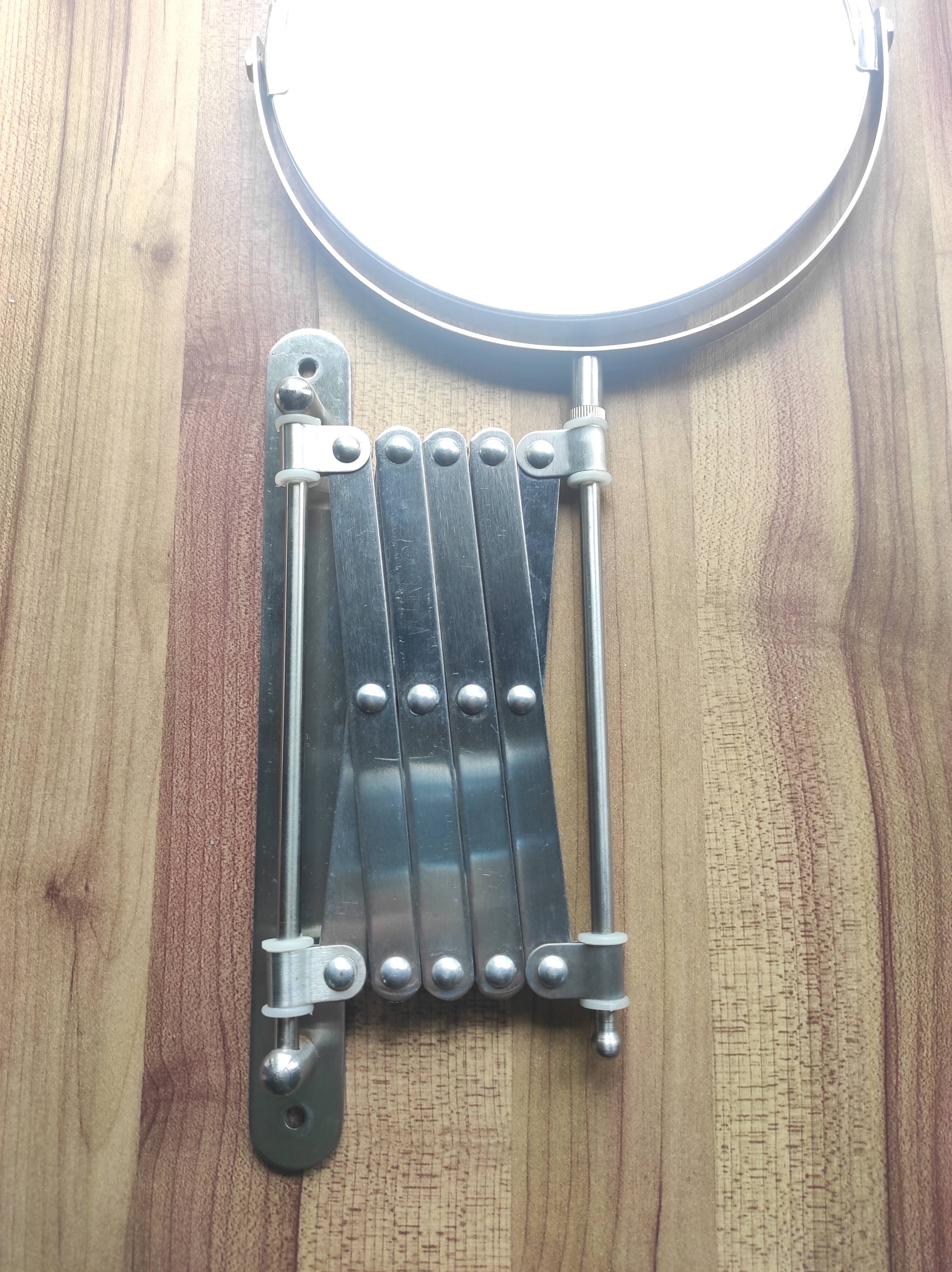 Chrome bathroom mirror, magnifying and extendable accordion, vintage