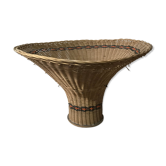 Old Deco Basket in Braided Wicker - Vintage Wood Base
