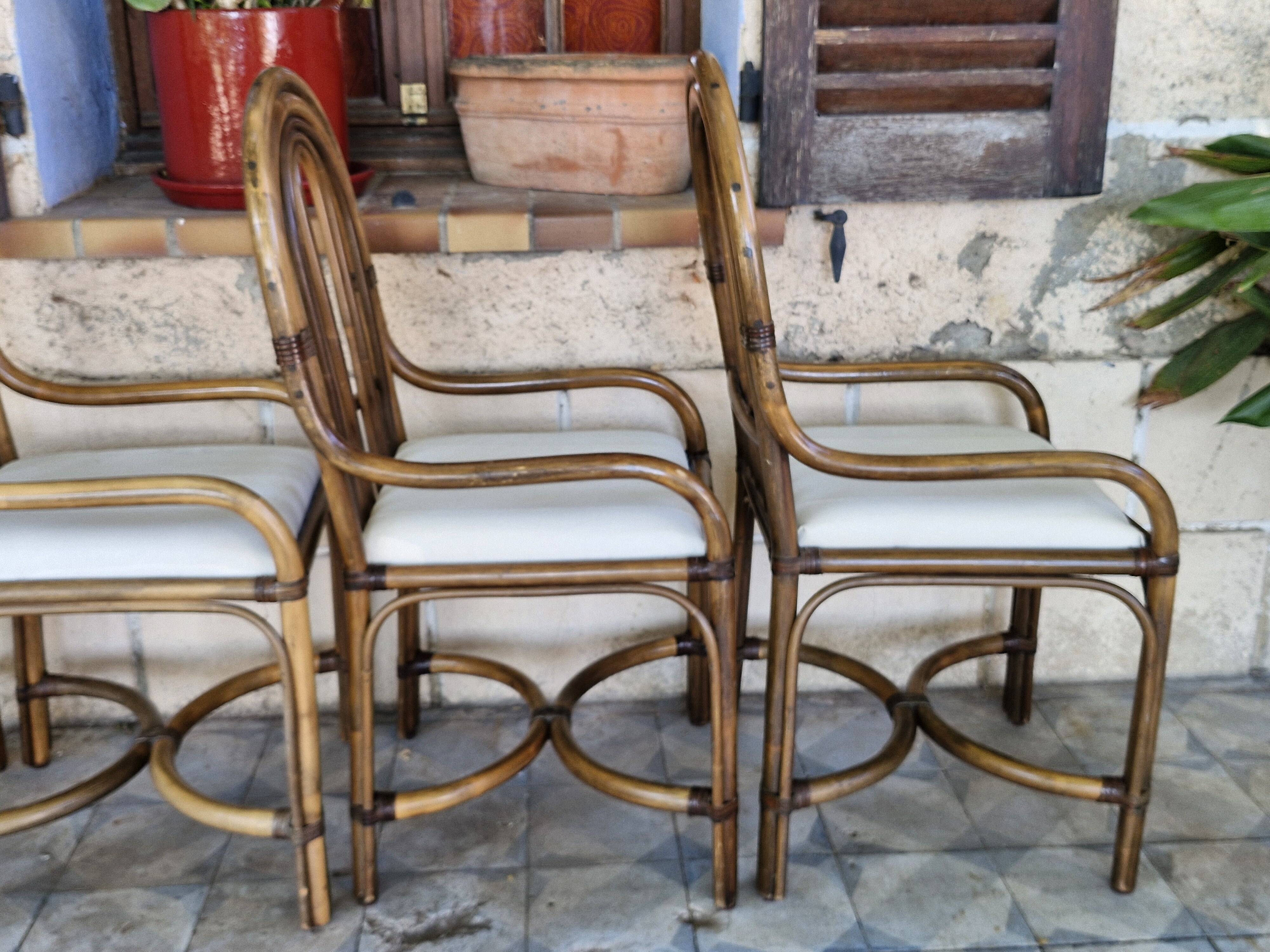 4 vintage 70s bamboo armchairs in the Maugrion Roche Bobois style
