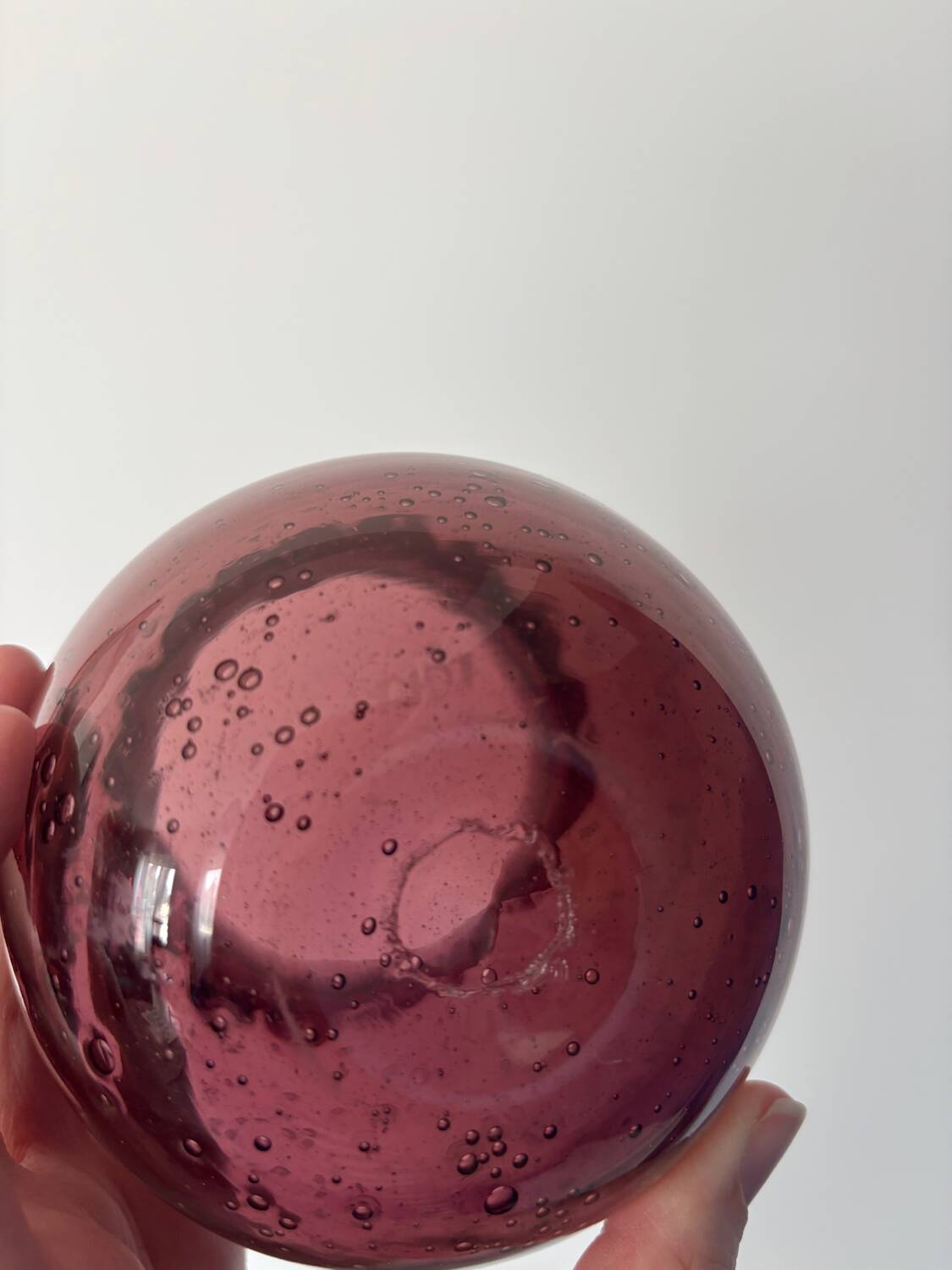 small purple ball vase in vintage bubbled glass signed biot