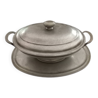 Pewter dish and tureen