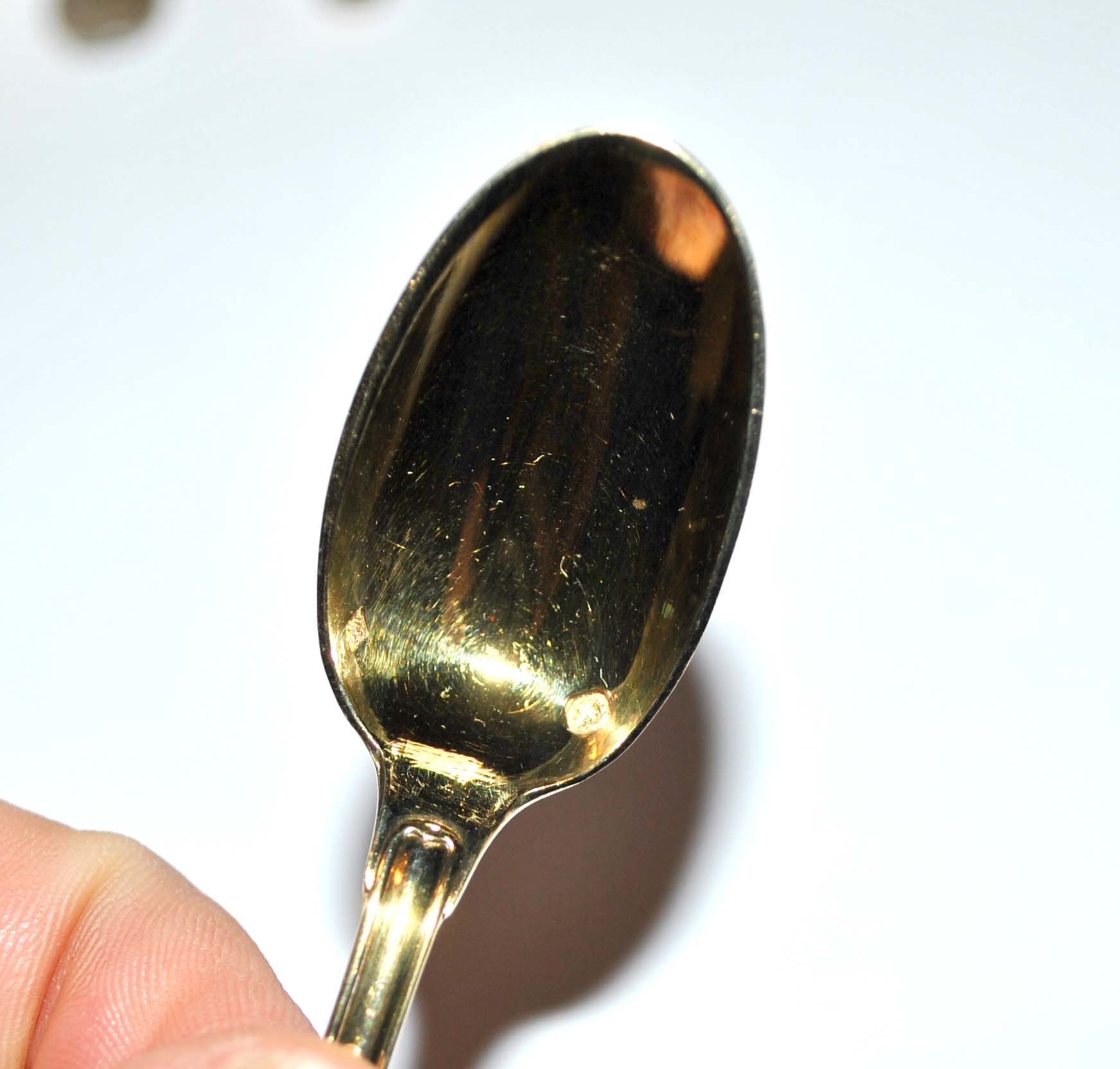 Precious set of 6 teaspoons and its sugar tongs in SOLID SILVER plated Gold Vermeil 19th s