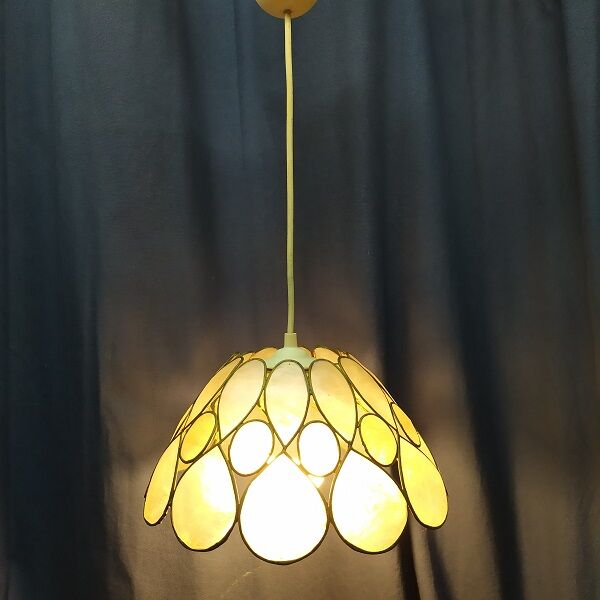 lampshade light daylight luminaire chandelier nacre rond vintage antique brass 26 cm