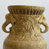 Carved Chinese Composite Urn Vase ~ Traditional Scenes of Chinese Soldiers and Villagers.