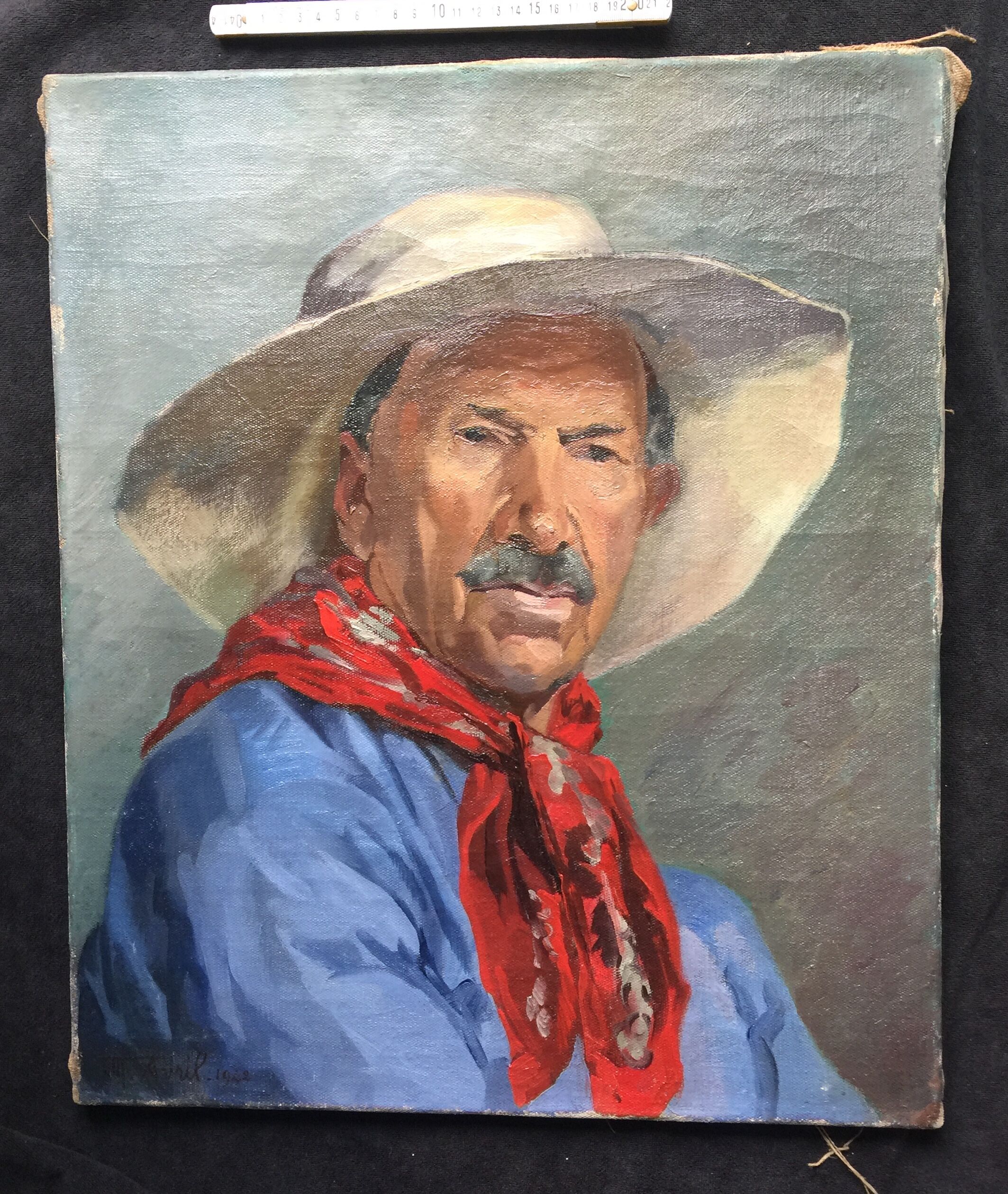 Oil on canvas "Man with red scarf" 1942 by AVRIL