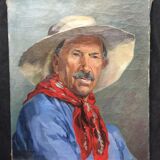 Oil on canvas "Man with red scarf" 1942 by AVRIL