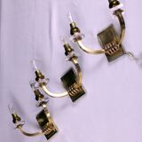 Three double wall lamps  Brass and lucite, France Mid-Century
