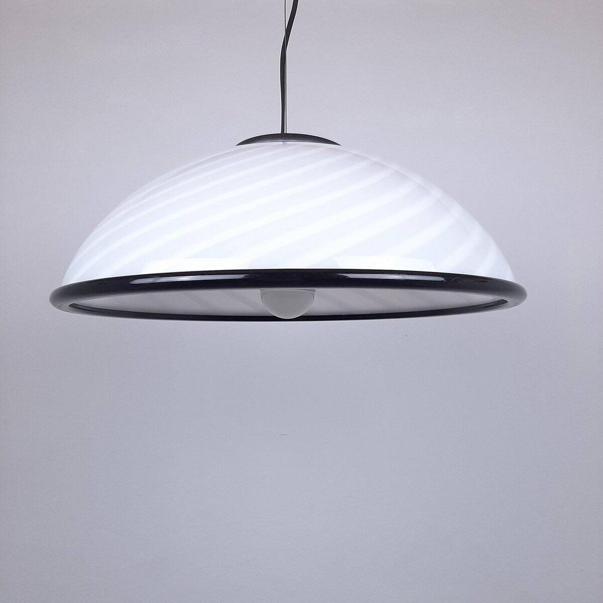 Suspension vintage italienne blanche et noire, années 1980