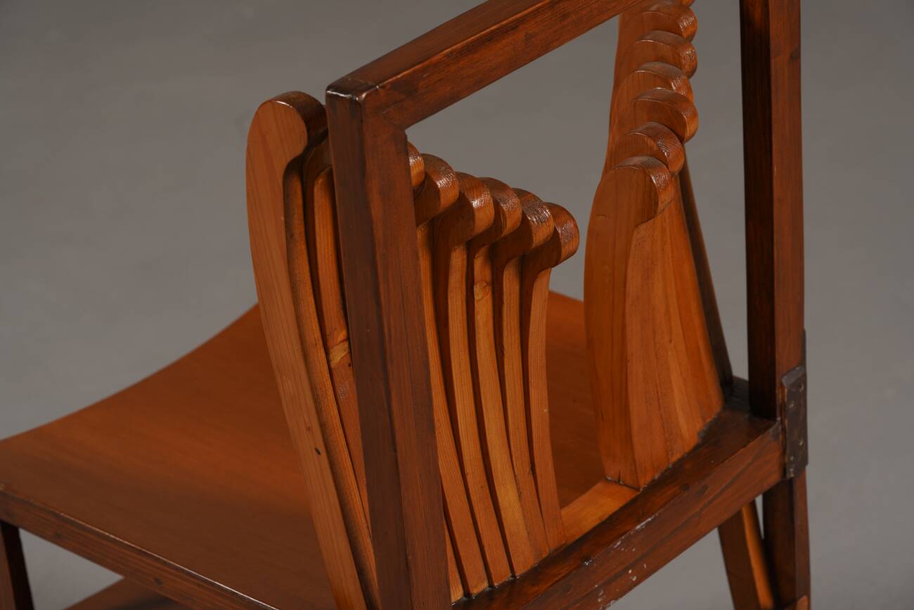 Vintage sculptural unique design dining chairs, France 1960s set of 2