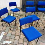 🪑 Set of 13 vintage blue fabric chairs – black metal legs – Guer style