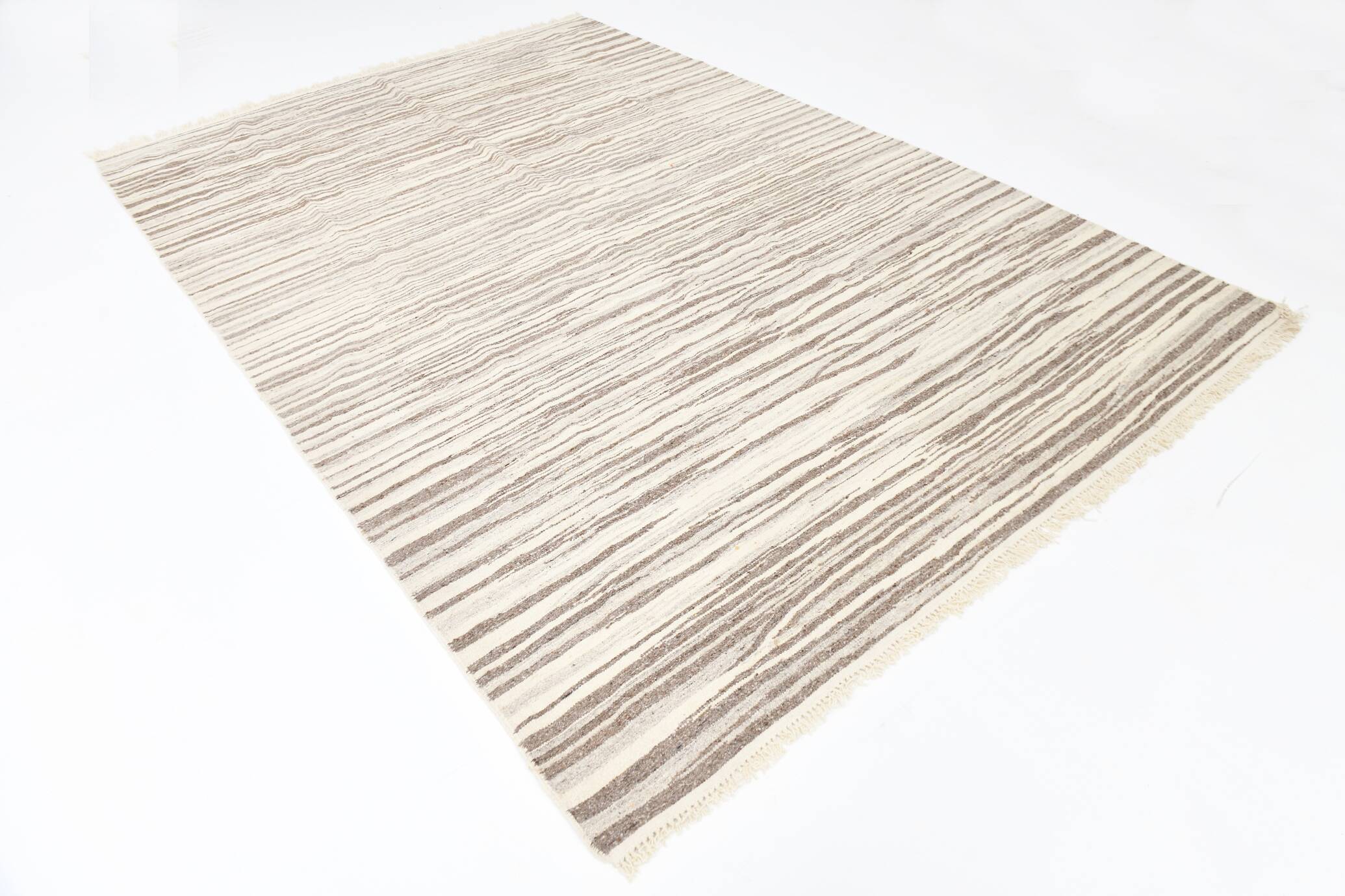 8x10 Beige & Light Brown %100 Wool Handmade Striped Kilim Rug, 232x291 Cm