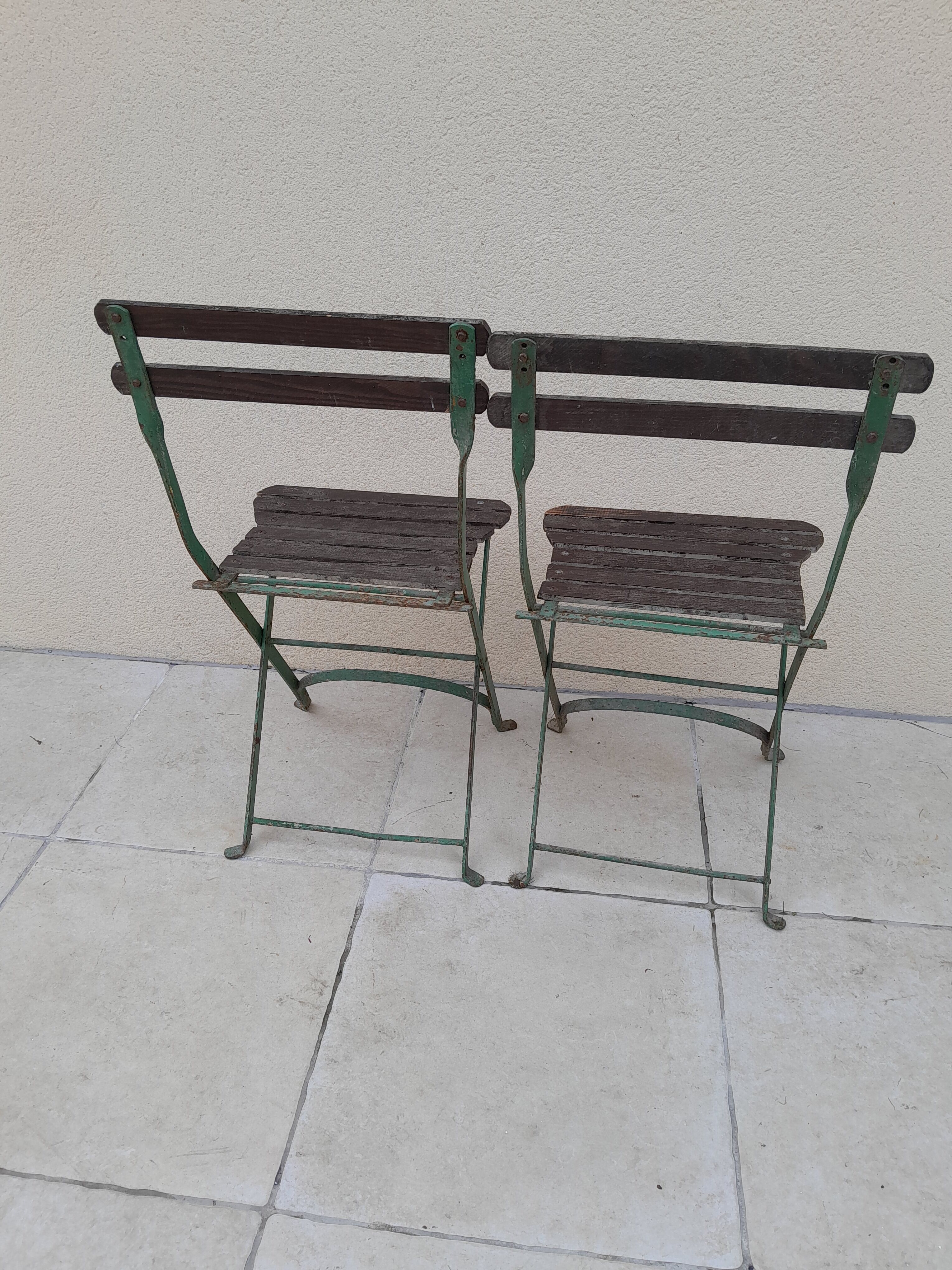 Pair folding garden chairs bistrot 1900 old